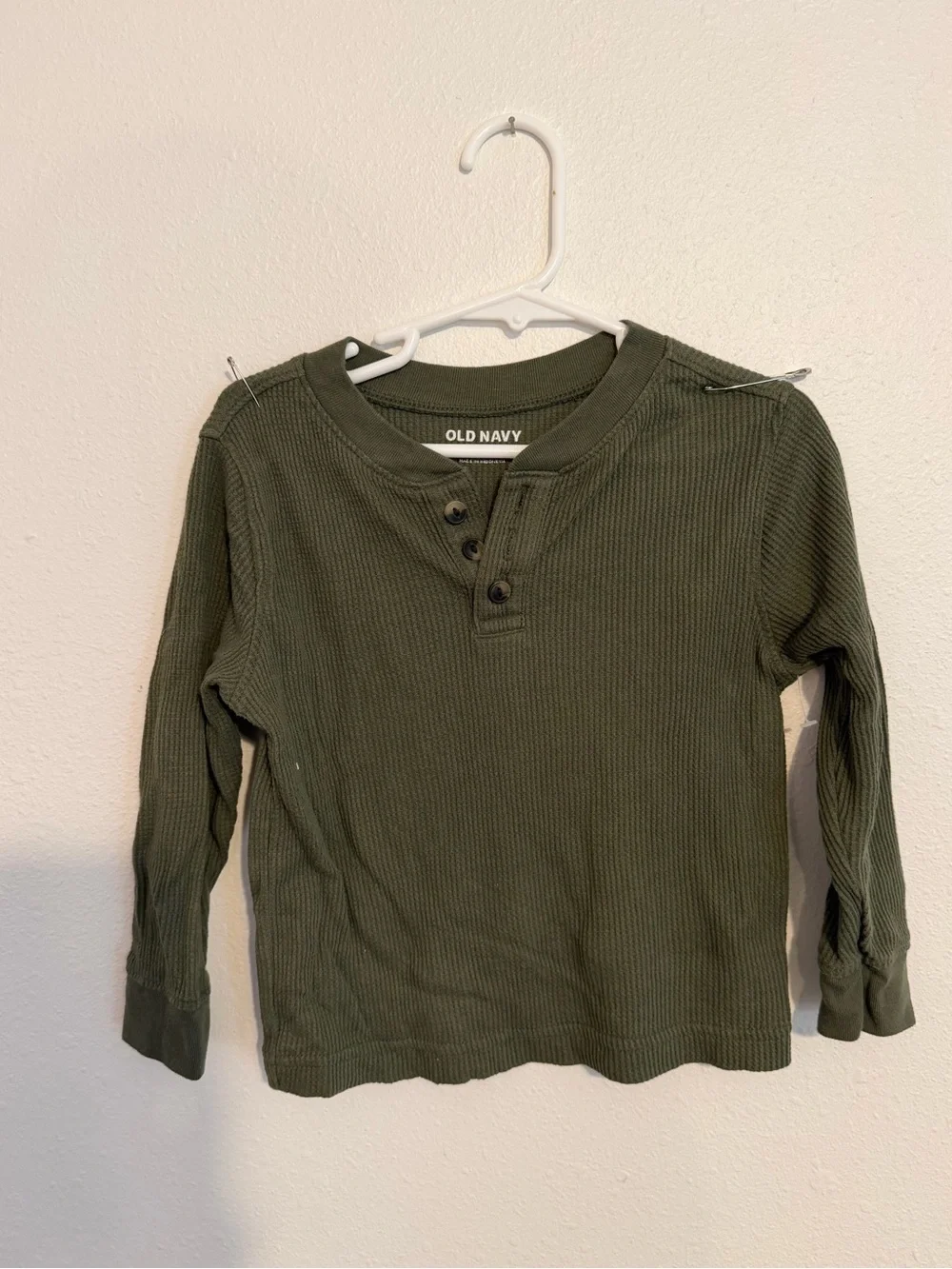 Old Navy Olive Green Waffle Henley Long Sleeve Tee